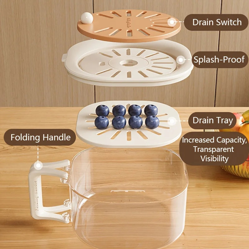 Multifunctional 2-in-1 Vegetable and Fruit Drain Basket with Lid