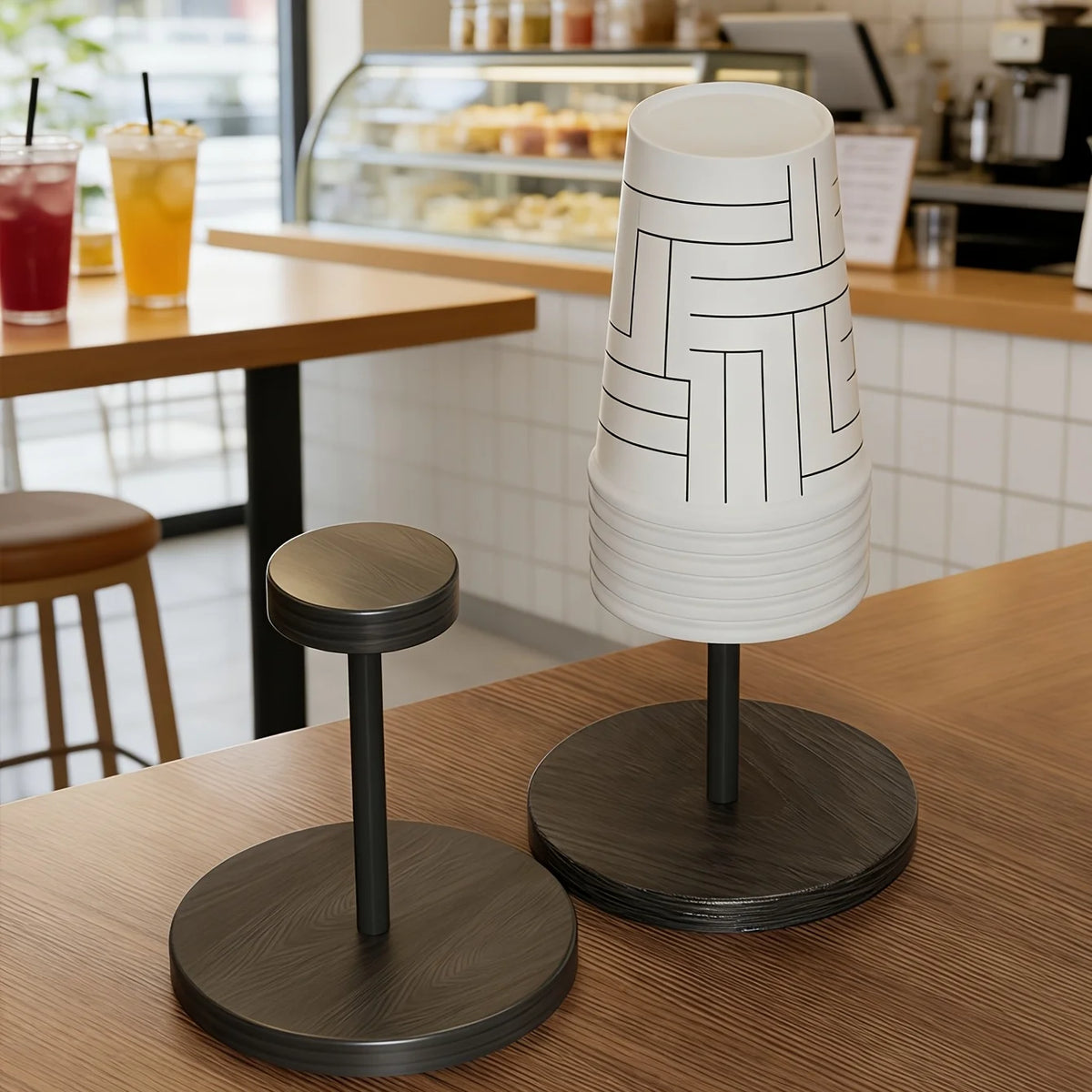 Walnut Finish Wooden Paper Cup Dispenser Stand
