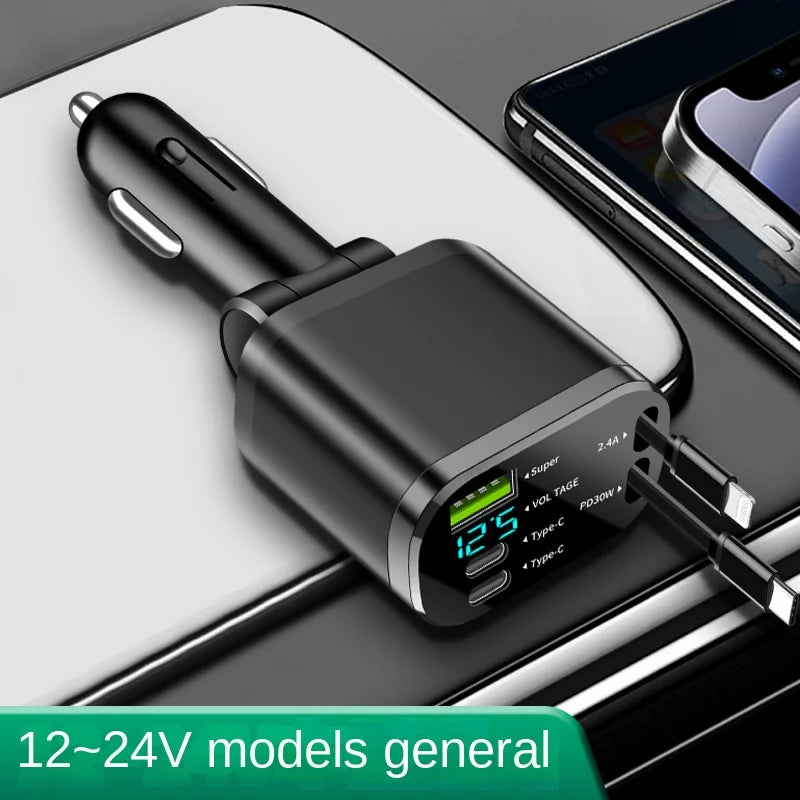 5-in-1 Fast Charging Retractable Car Charger