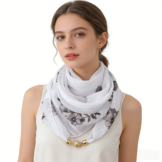 Lightweight Floral Print Chiffon Scarf for Women