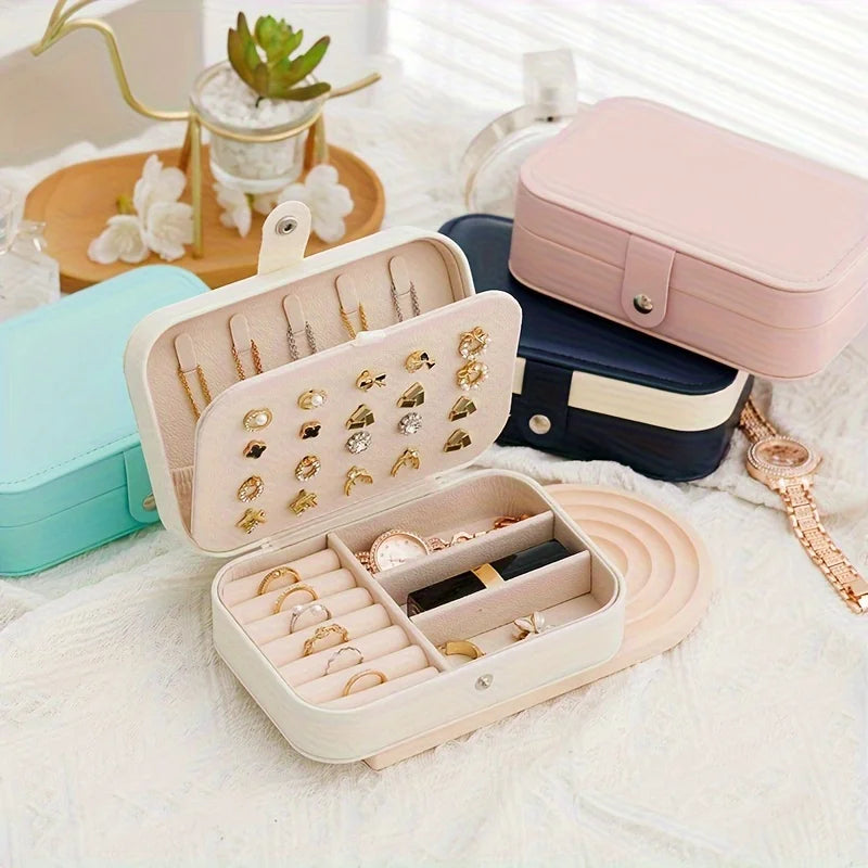Portable Leather Travel Jewelry Organizer Case - 1