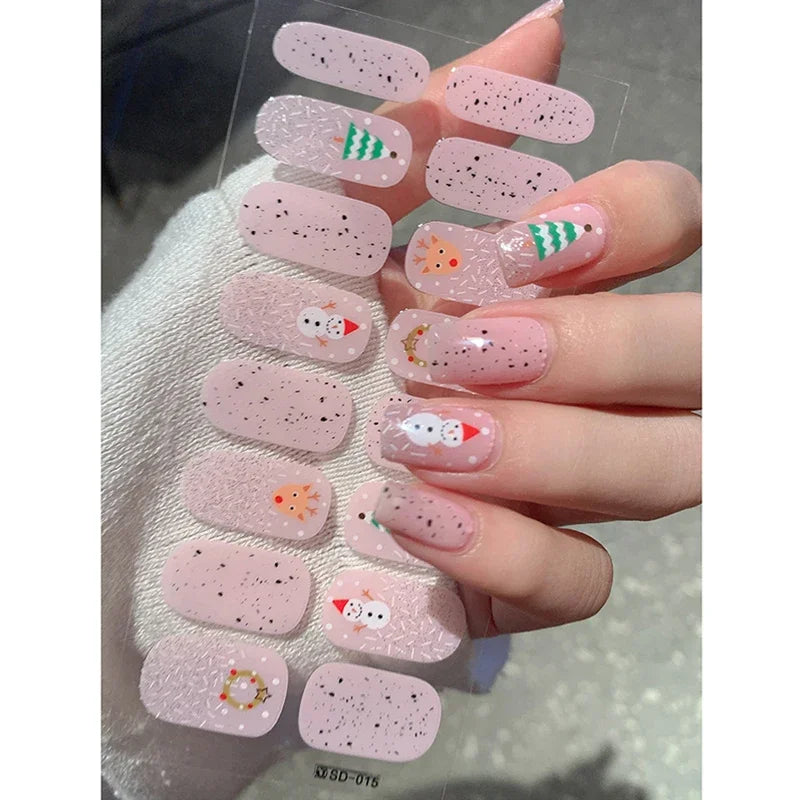 Christmas Semi-Cured Gel Nail Wraps with Winter Snowflake Designs
