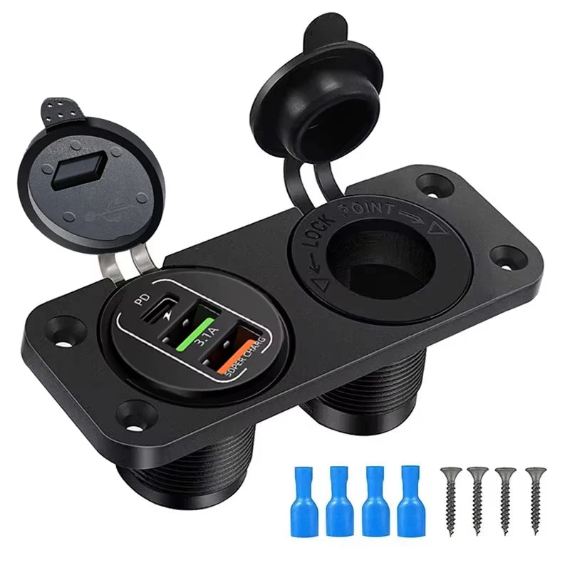 Dual USB Car Charger Socket with Voltmeter and Cigarette Lighter - 18
