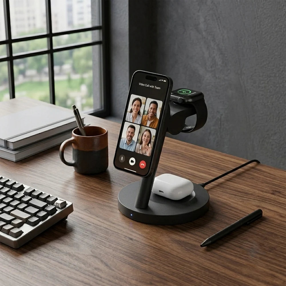 3-in-1 Magnetic Fast Wireless Charging Stand for Phone Watch and Earbuds - 11
