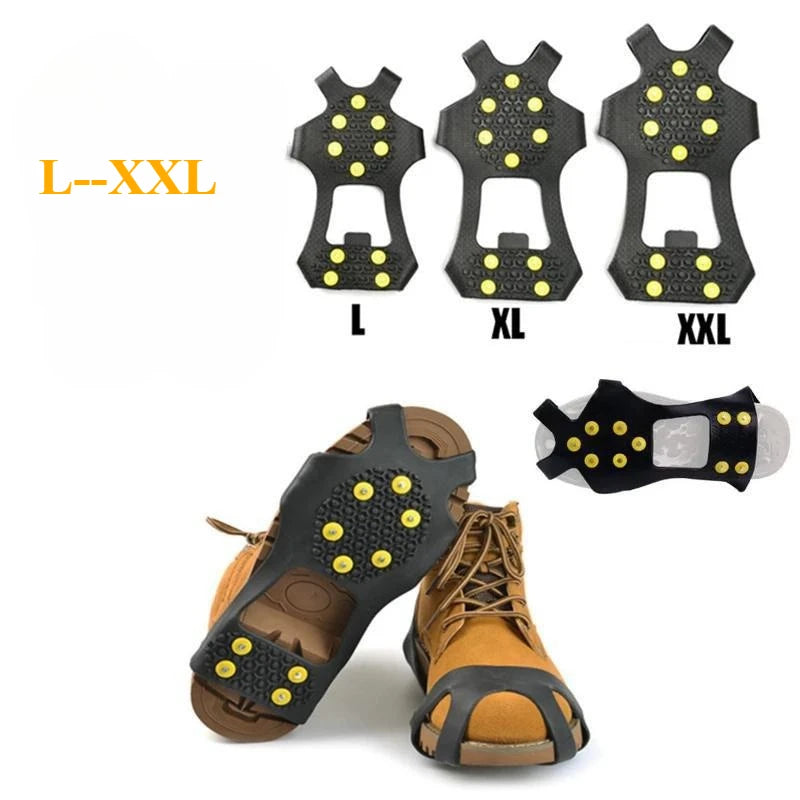 10 Stud Anti-Slip Ice Snow Shoe Cleats Traction Spikes Crampons Grips
