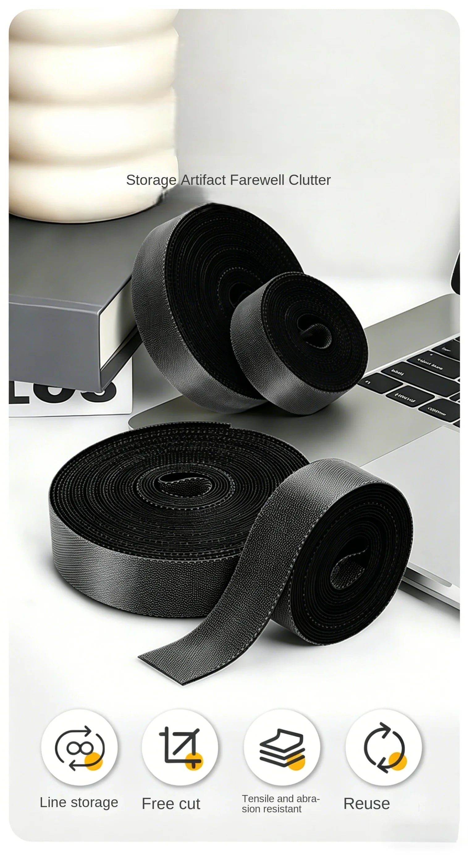 Adjustable Cable Organizer Ties Nylon Wire Management Strap Roll - 6