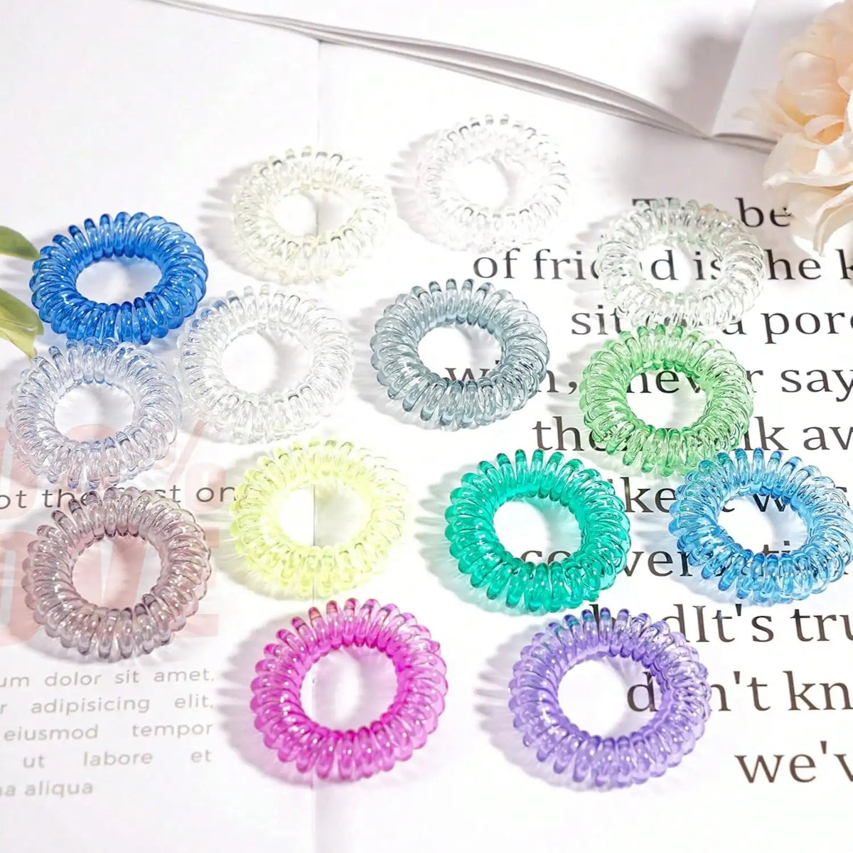 100PCS Telephone Wire Hair Ties Elastic Spiral Ponytail Holders