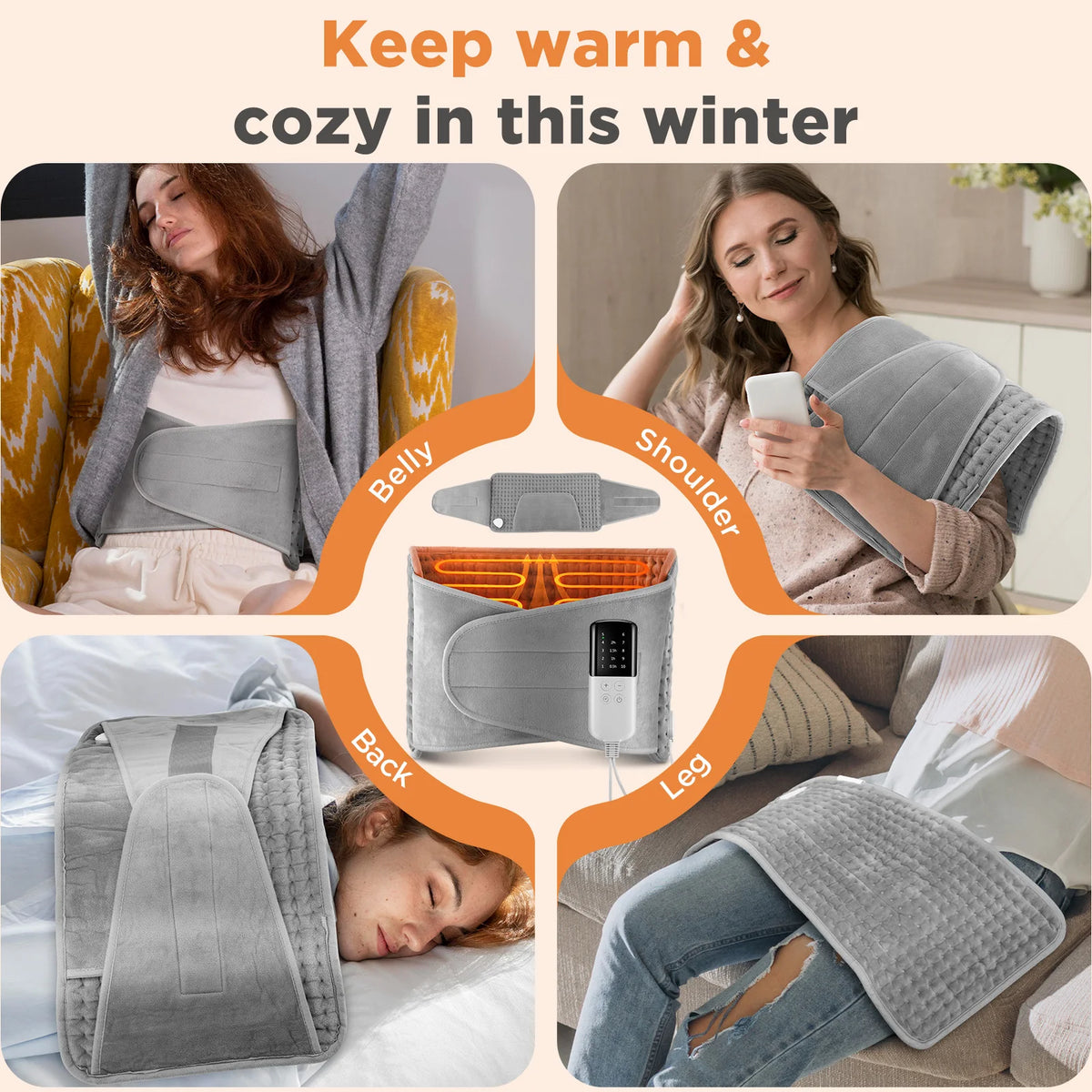 Electric Heated Waist Wrap with Hand Pockets and Timer