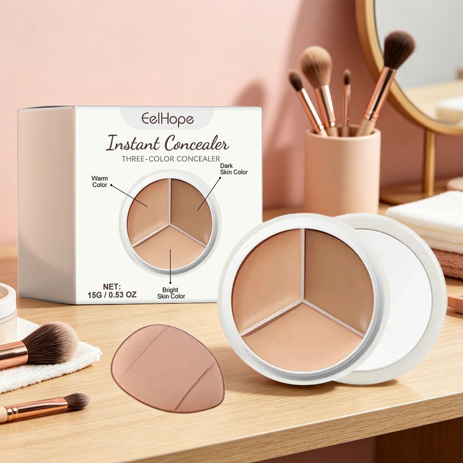 3-Color Cream Face Concealer Palette for Dark Circles and Blemishes - 3