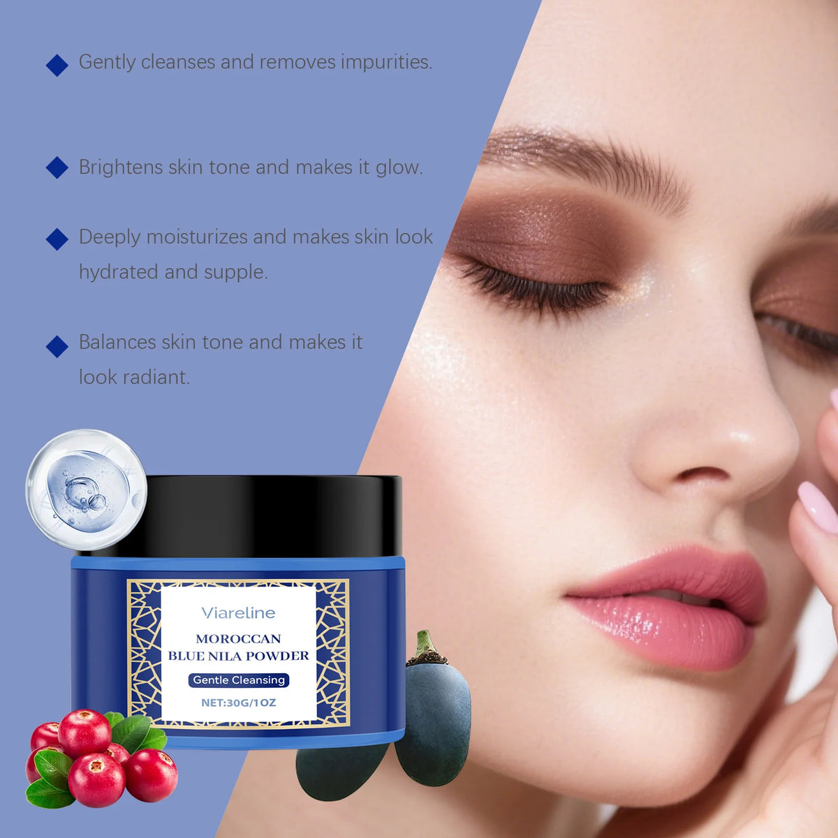 Moroccan Blue Nila Face Mask Powder for Skin Brightening and Cleansing