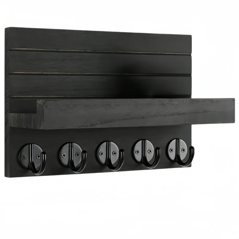 Wall Mounted Wooden Entryway Organizer with 5 Hooks - 10