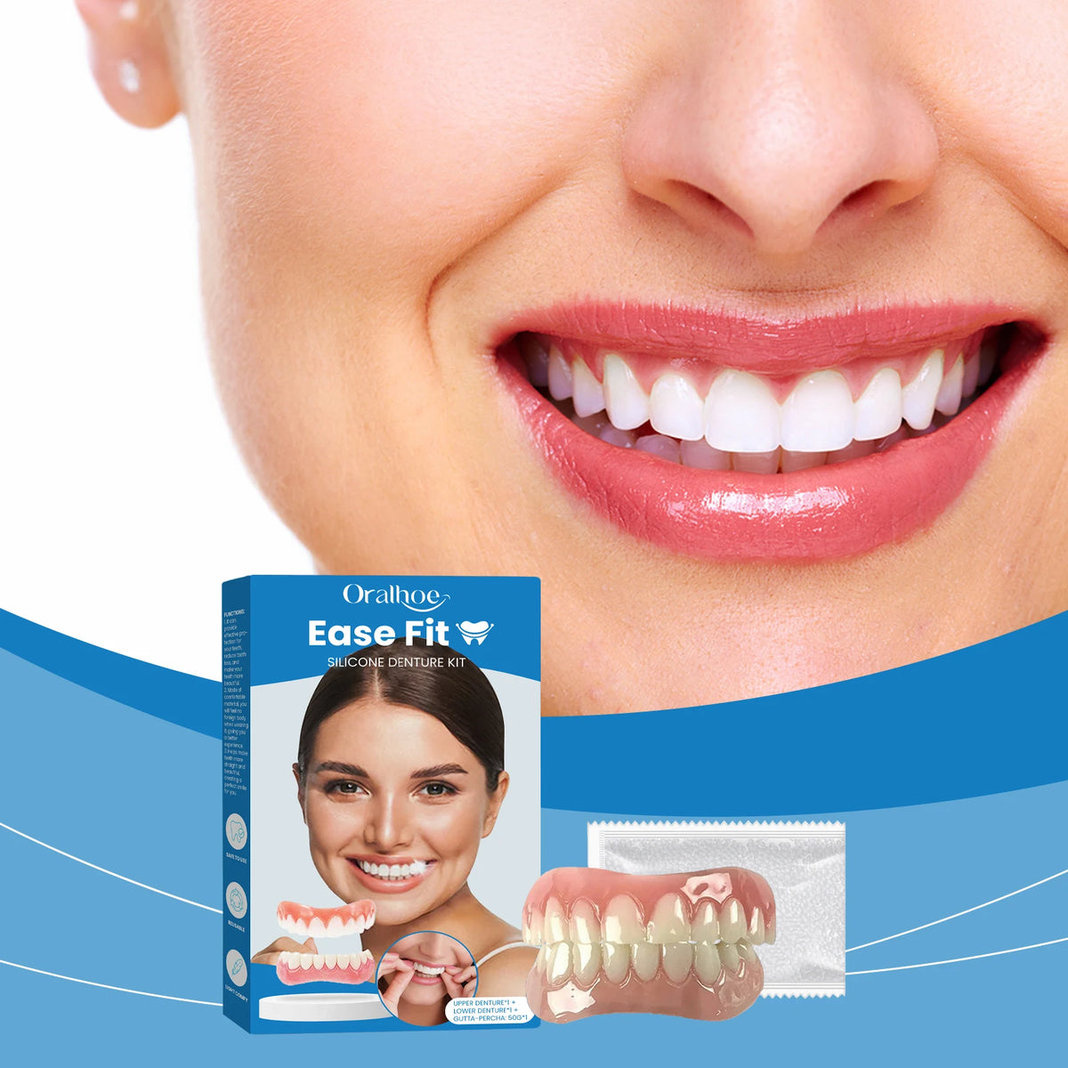 Comfortable Silicone Denture Set for Natural Smile and Chewing