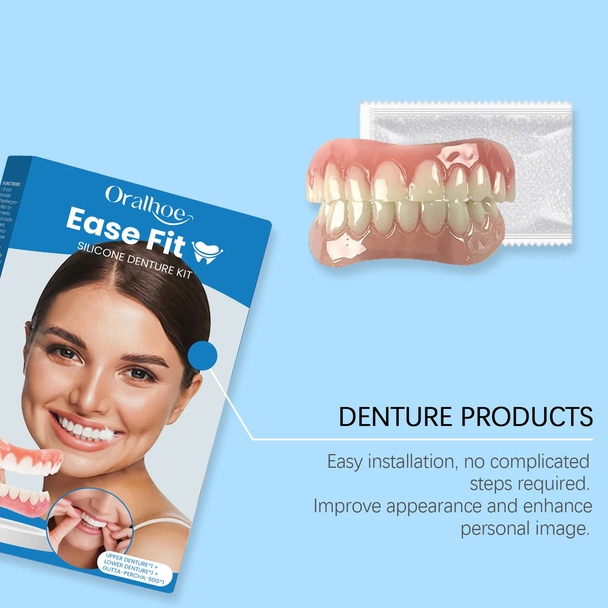 Comfortable Silicone Denture Set for Natural Smile and Chewing