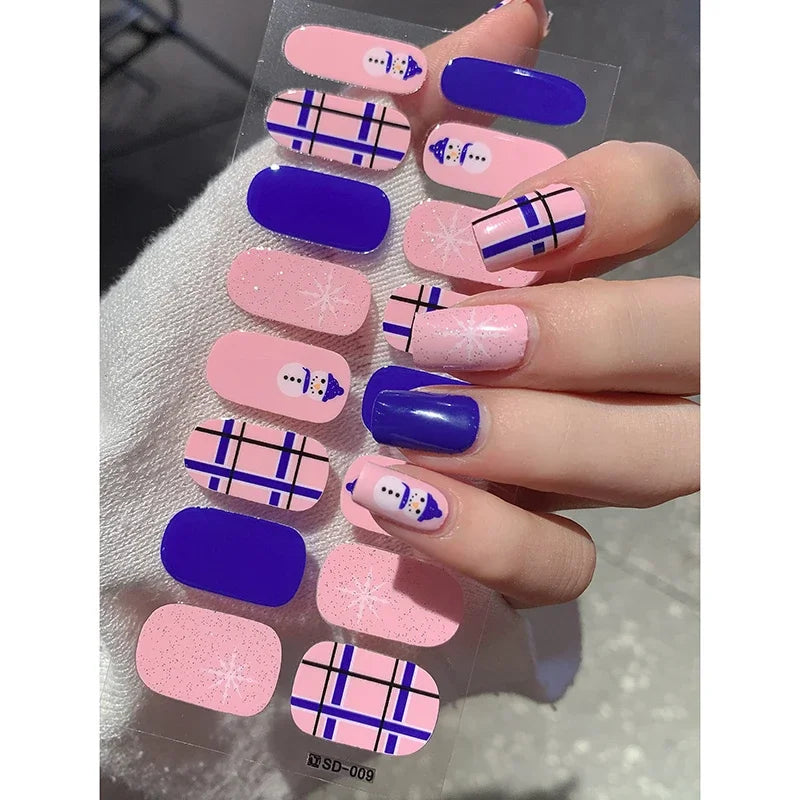 Christmas Semi-Cured Gel Nail Wraps with Winter Snowflake Designs - 26