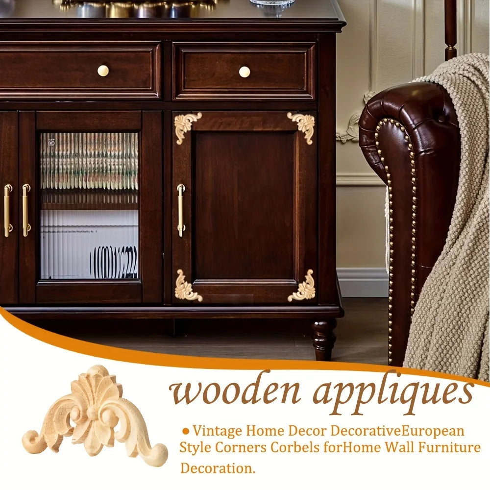Wooden Carved Corner Decal Set Furniture Wall Cabinet Decoration DIY