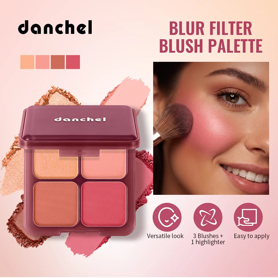 4-Shade Matte and Shimmer Blush Palette for Radiant Cheek Makeup