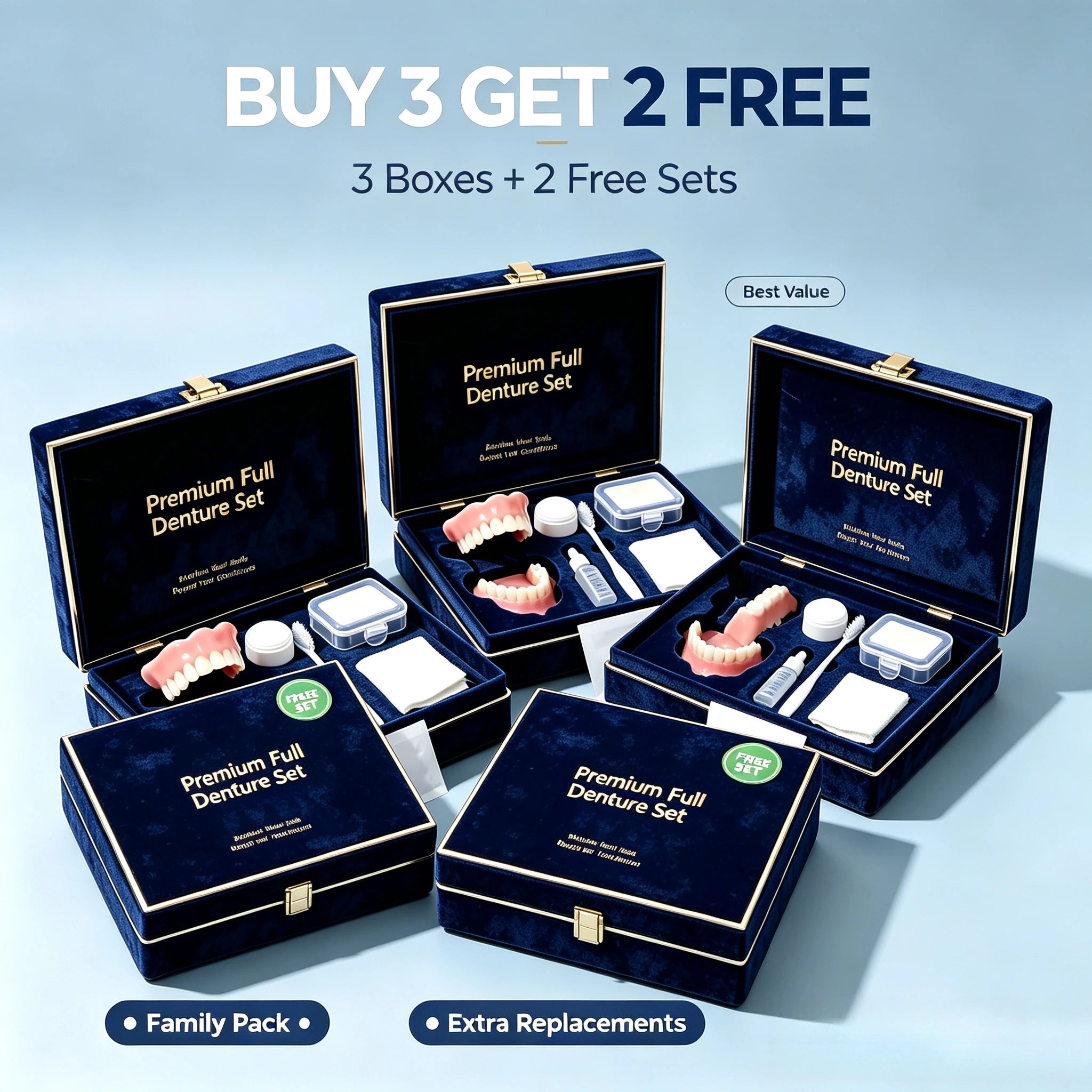 Comfort Silicone Full Mouth Denture and Dental Care Kit - 15