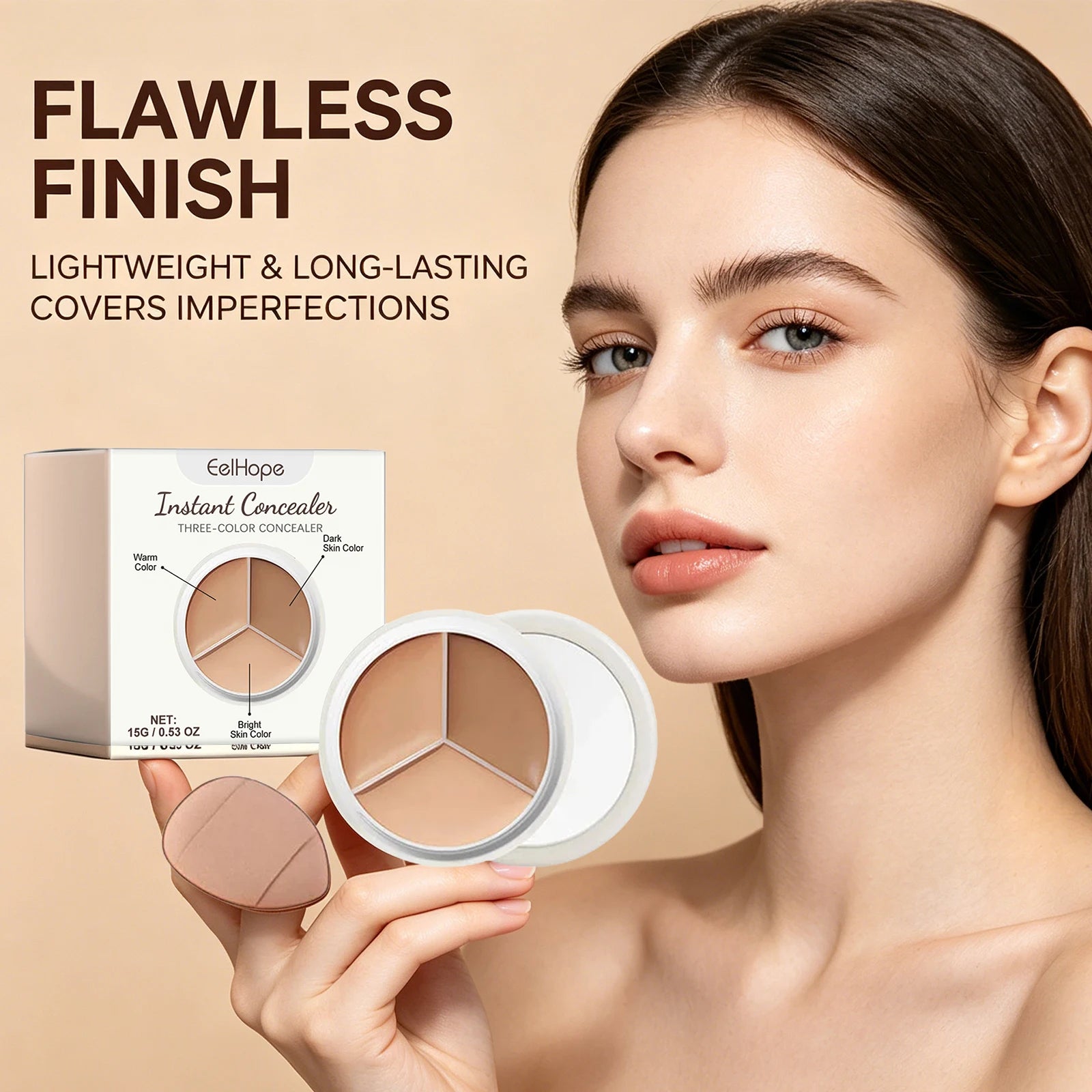 3-Color Cream Face Concealer Palette for Dark Circles and Blemishes - 4