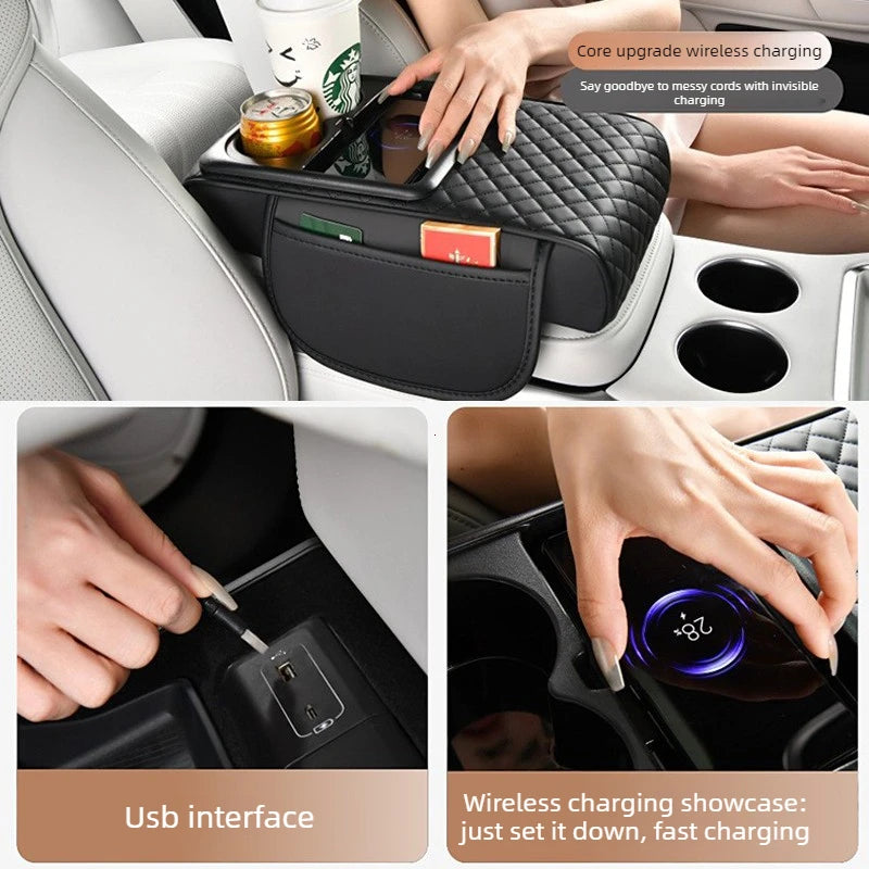 Wireless Charging Car Armrest Storage Box and Height Pad - 4