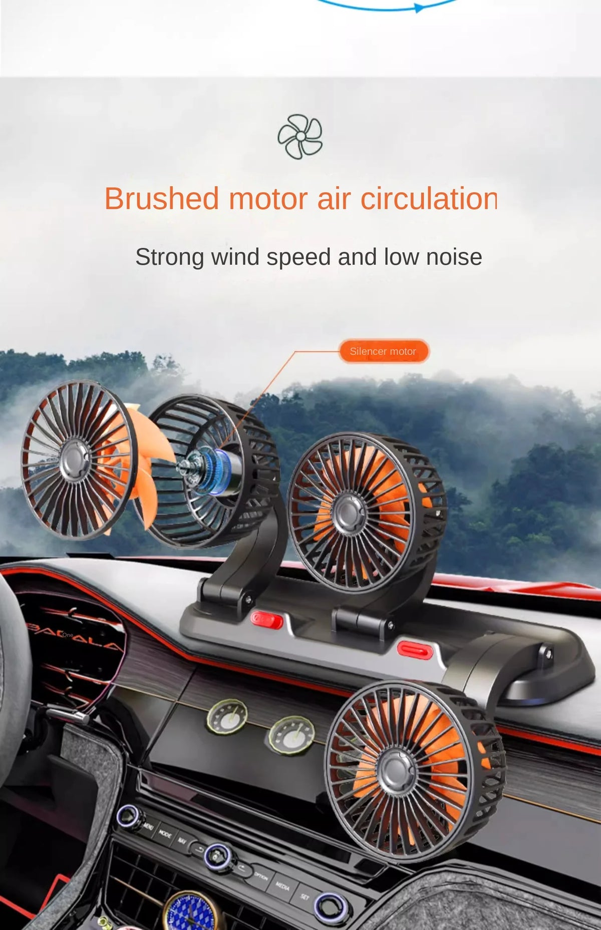 3-Head Adjustable Car Cooling Fan for Dashboard