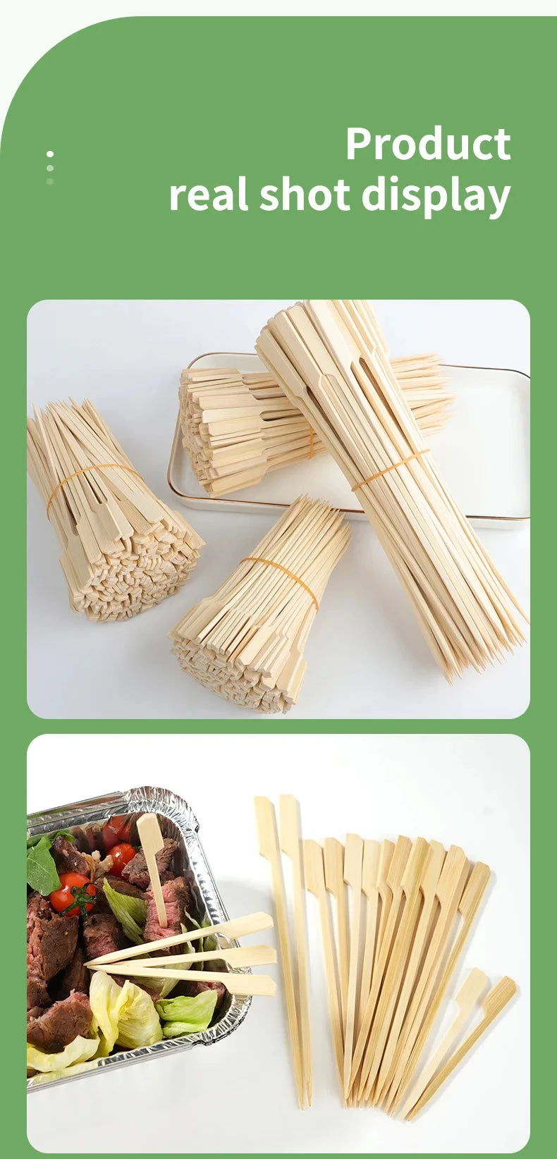 100Pcs Disposable Bamboo Skewers Natural BBQ Sticks and Cocktail Picks - 13