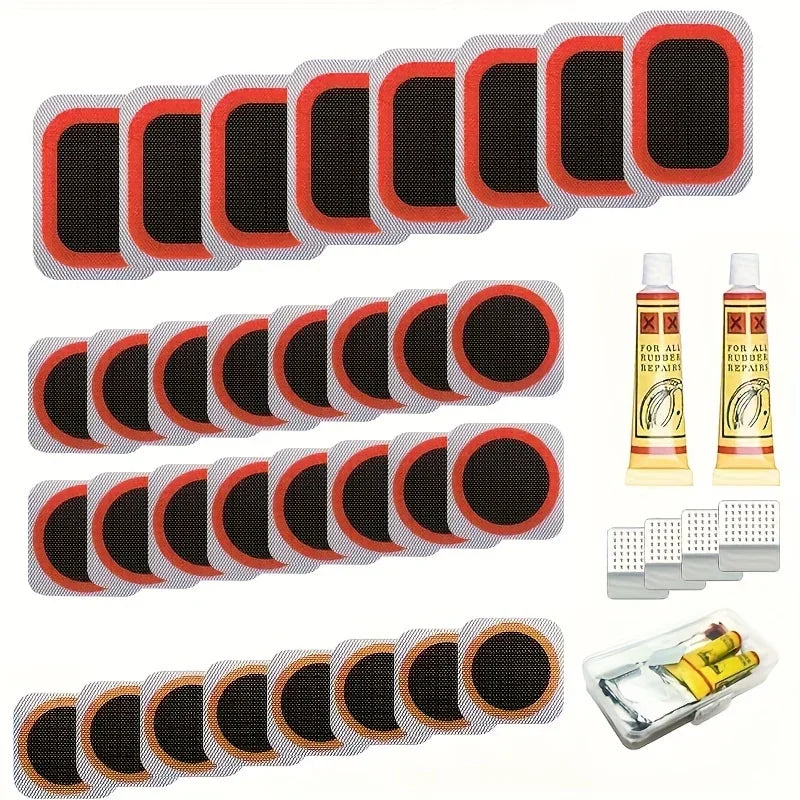 Bike Tire Puncture Repair Kit with Vulcanizing Patches and Tools - 1
