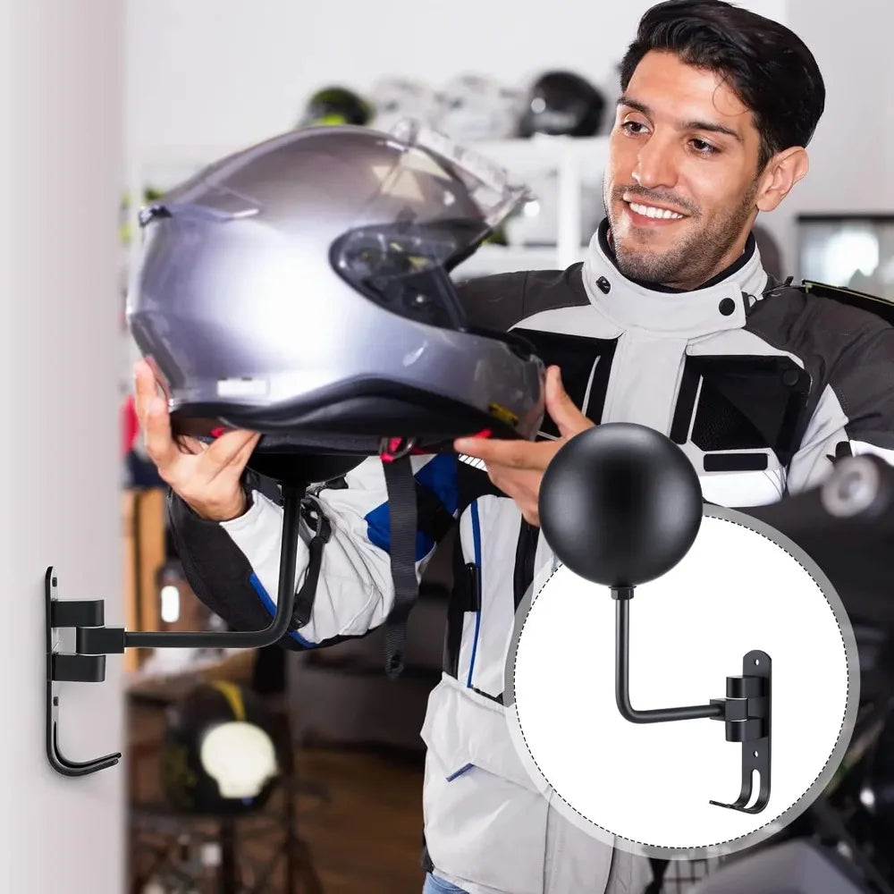 180° Rotating Wall-Mounted Helmet Rack for Motorcycle and Sports Gear - 14
