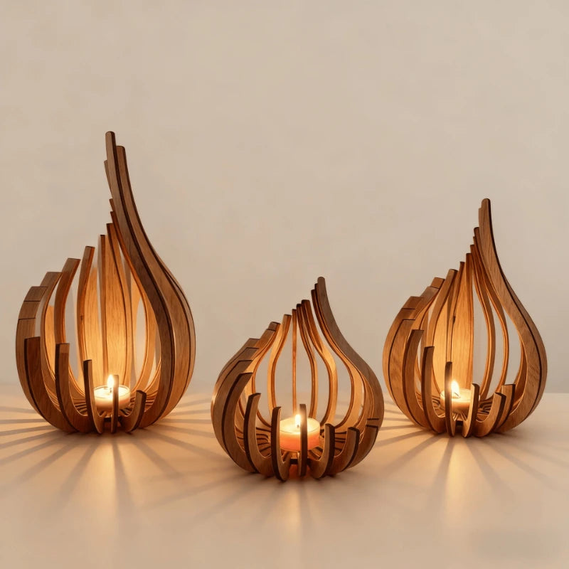 Wooden Flame-Shaped Decorative Candle Holder