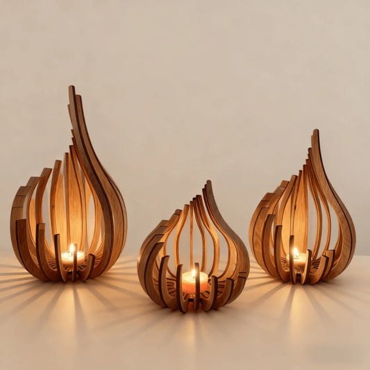 Wooden Flame-Shaped Decorative Candle Holder