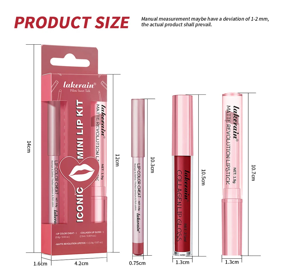 3-Piece Waterproof Matte Lipstick and Lip Liner Makeup Set