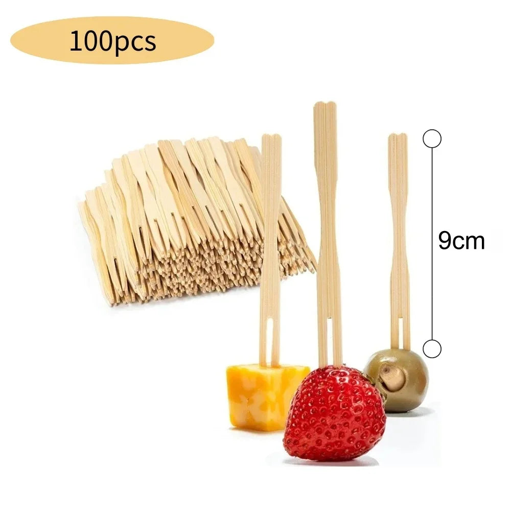 100Pcs Disposable Bamboo Skewers Natural BBQ Sticks and Cocktail Picks - 18
