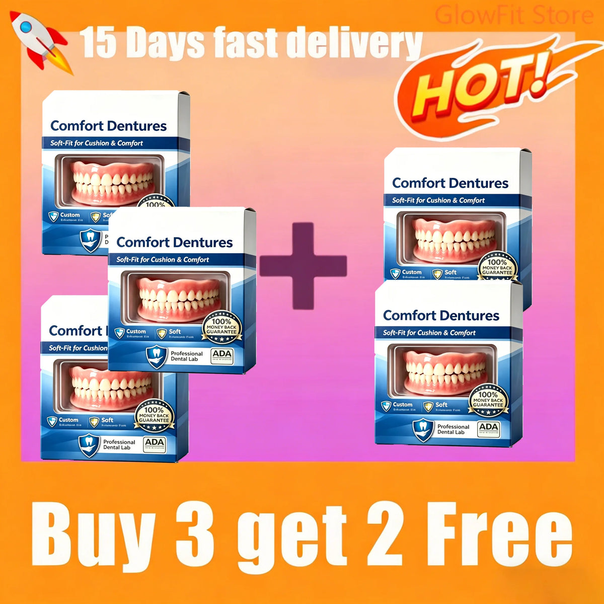 Comfort Fit Snap-On Silicone Dentures for Realistic Smile