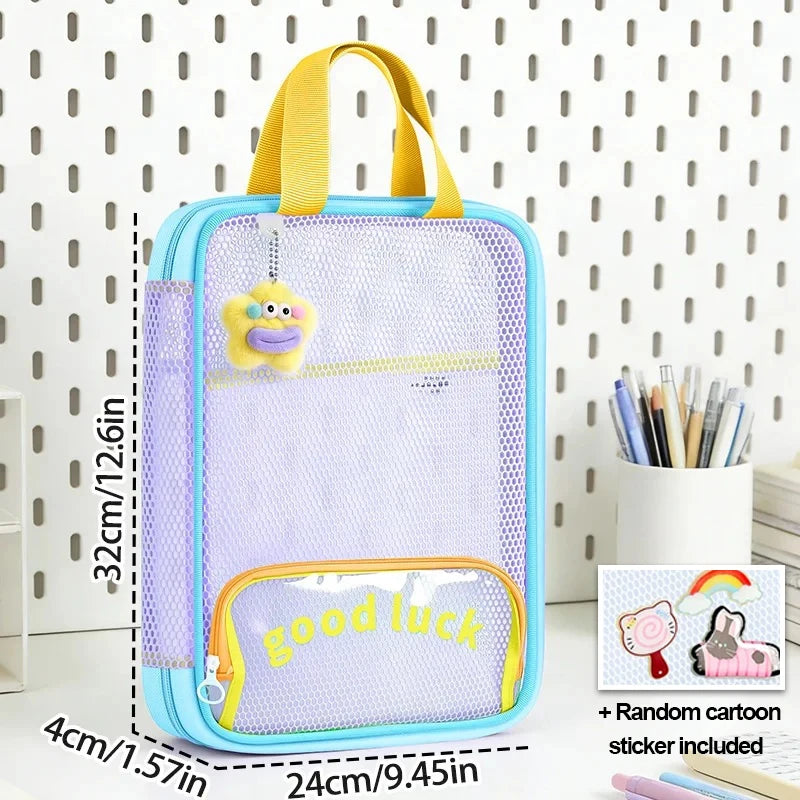3-Layer Large Capacity Transparent Mesh Student Tote Bag - 17