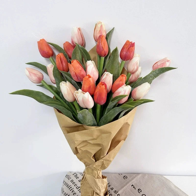 10Pcs Artificial Tulip Bouquet Realistic Faux Flowers for Home Decor - 3