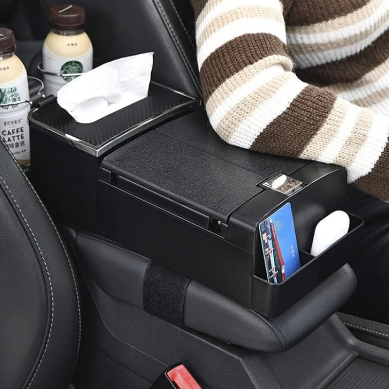 Multifunctional Car Armrest Box with Tissue Holder - 3