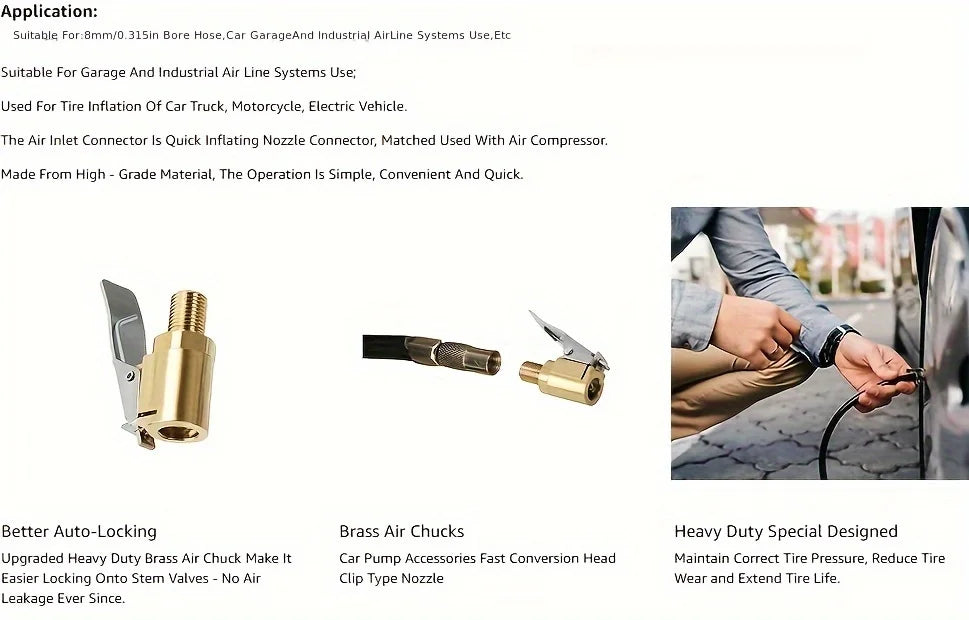 Brass Locking Tire Air Chuck Clip Adapter for Car and Bike - 8