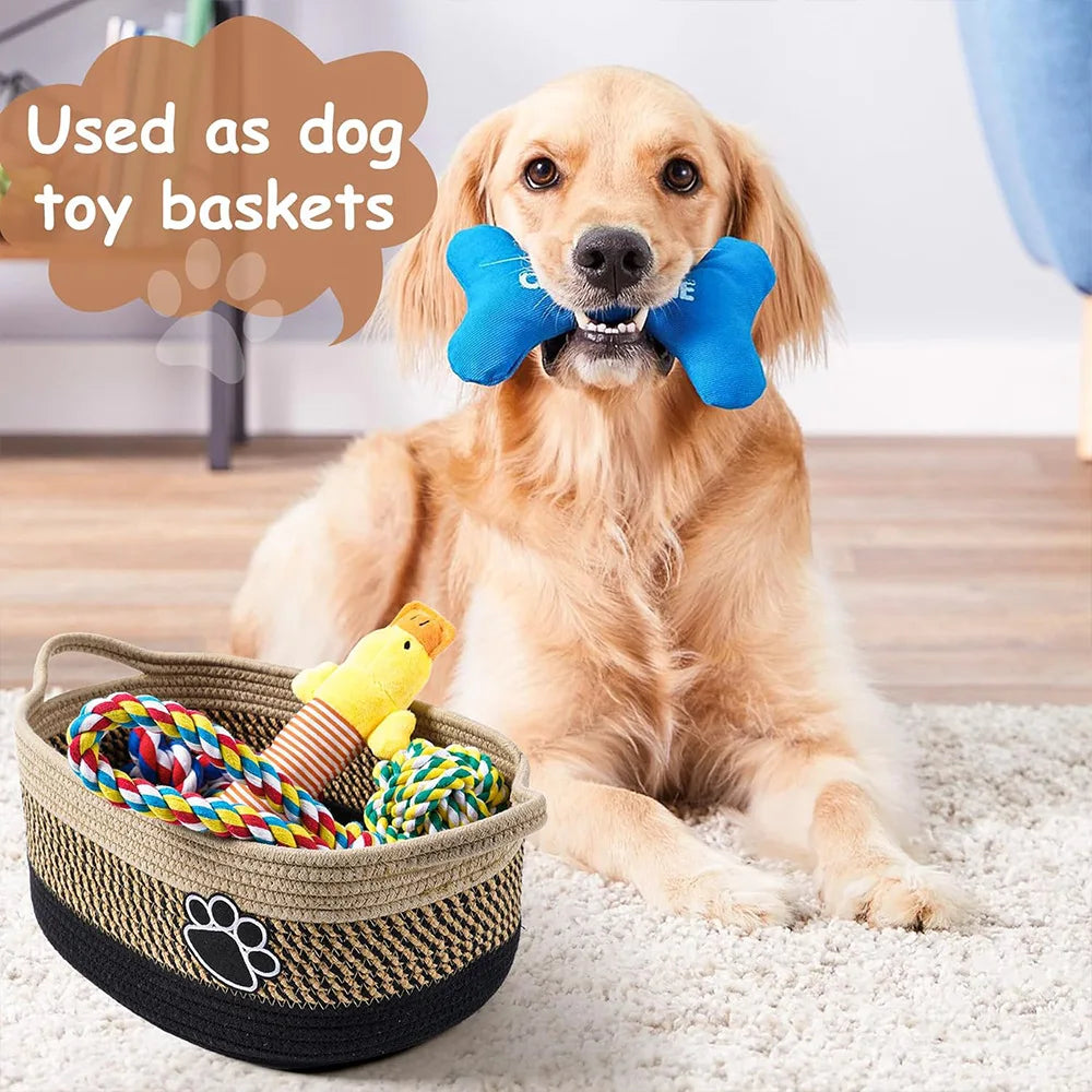 Woven Pet Toy Storage Basket with Handles