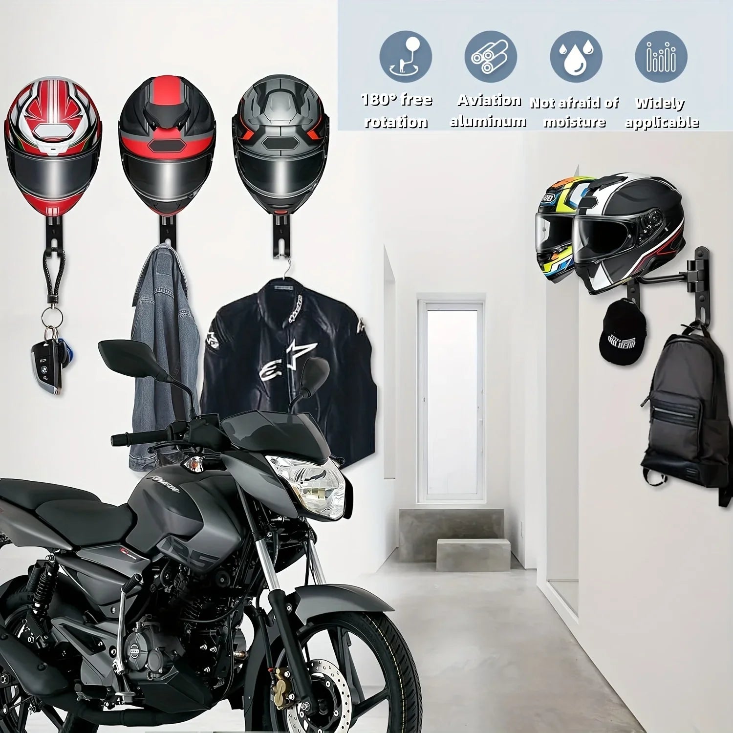 Rotating Motorcycle Helmet Hanger Wall Mount Rack for Helmets and Hats - 8