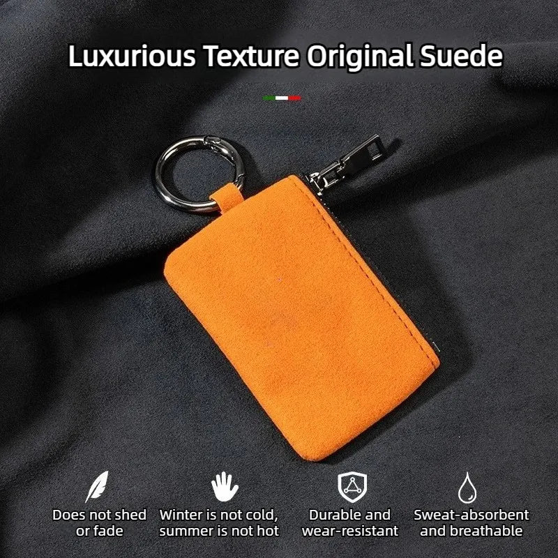 Portable Suede Leather Zippered Keychain Key Pouch Wallet