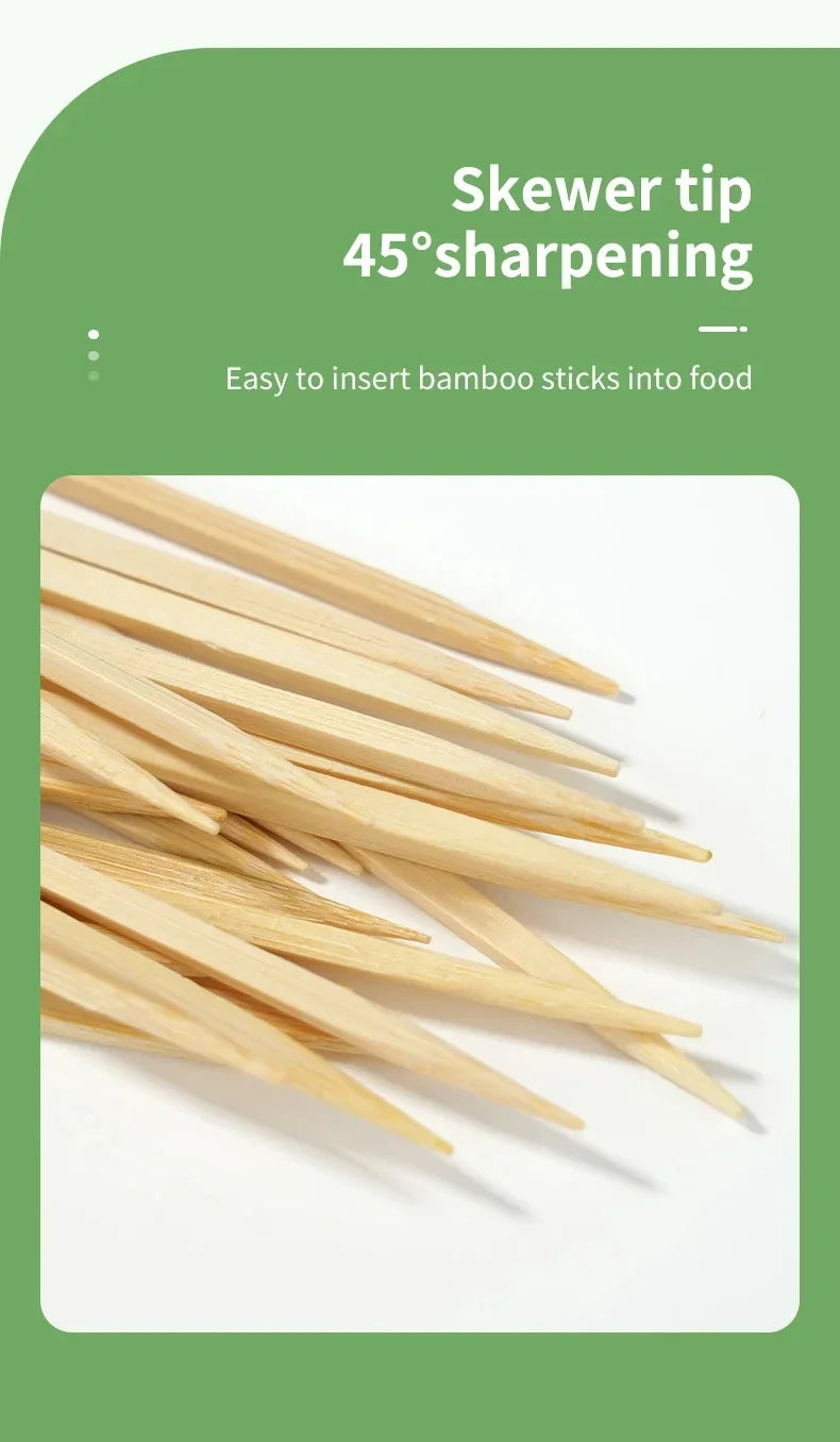 100Pcs Disposable Bamboo Skewers Natural BBQ Sticks and Cocktail Picks