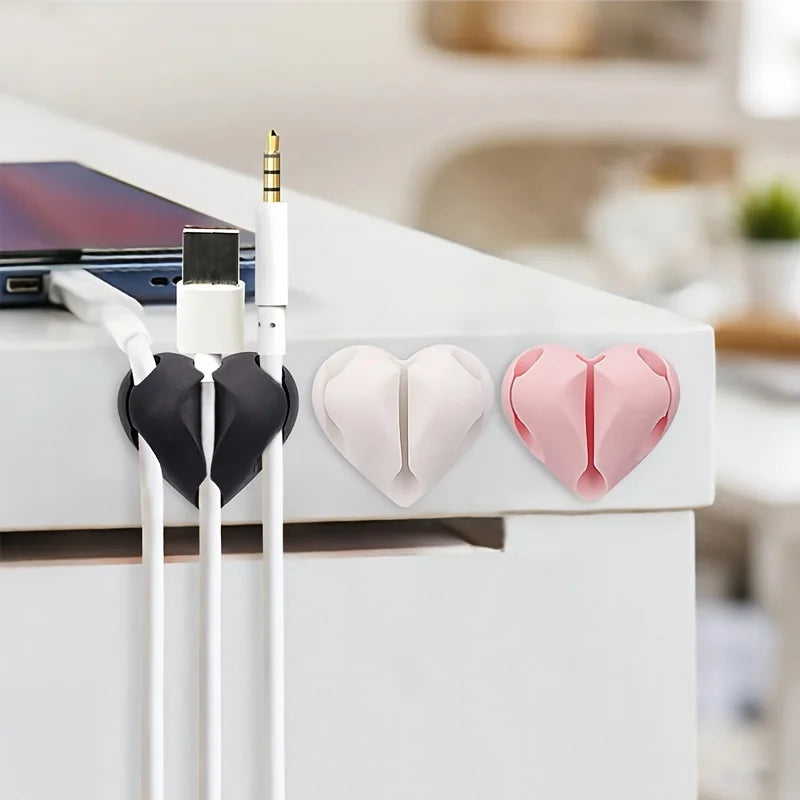 Heart-Shaped Self-Adhesive Cable Organizer for Desks - 3