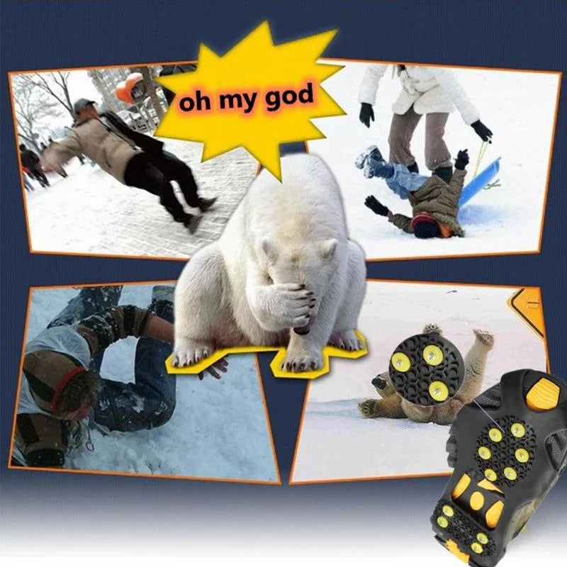 10 Stud Anti-Slip Ice Snow Shoe Cleats Traction Spikes Crampons Grips
