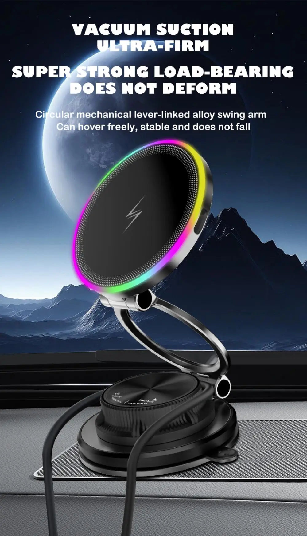 Magnetic Wireless Car Charger Mount with RGB Ambient Lighting - 19