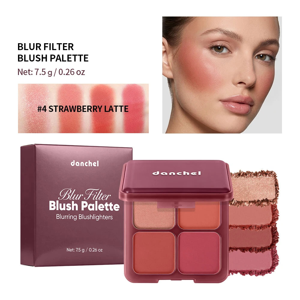 4-Shade Matte and Shimmer Blush Palette for Radiant Cheek Makeup