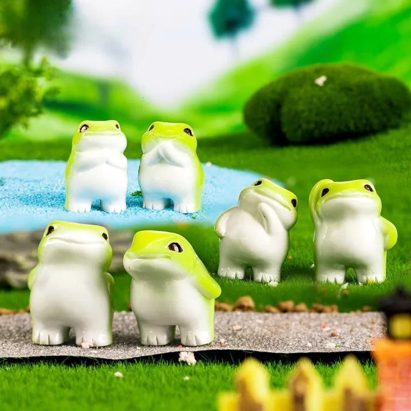 6-Piece Cute Miniature Resin Frog Figurine Set for Home Decor