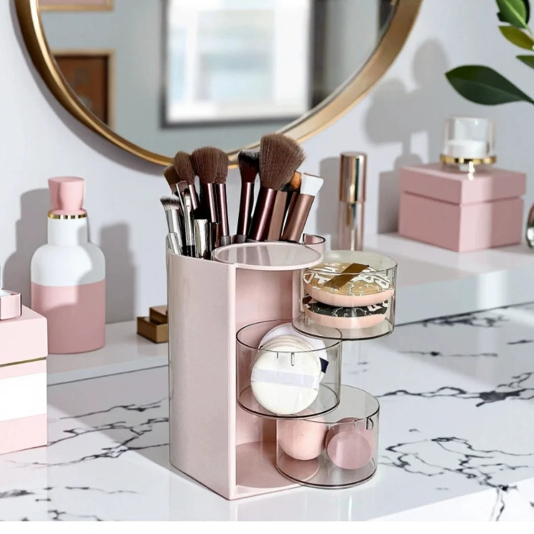 Rotating Desktop Cosmetic Makeup Brush and Accessory Organizer
