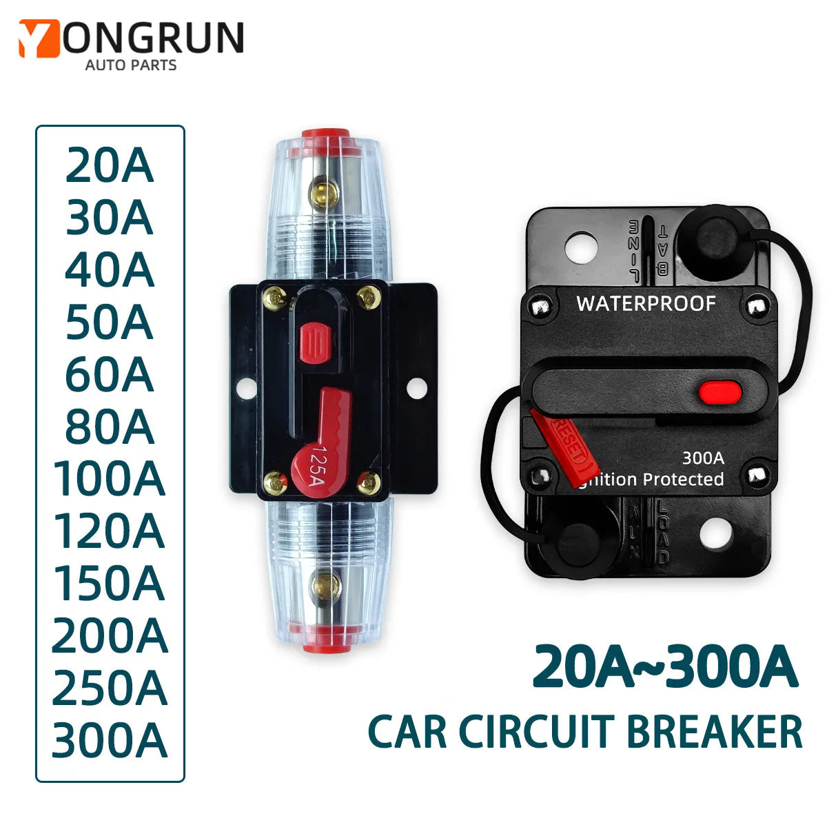 12V-48V DC Waterproof Circuit Breaker Manual Reset Fuse for Car Marine