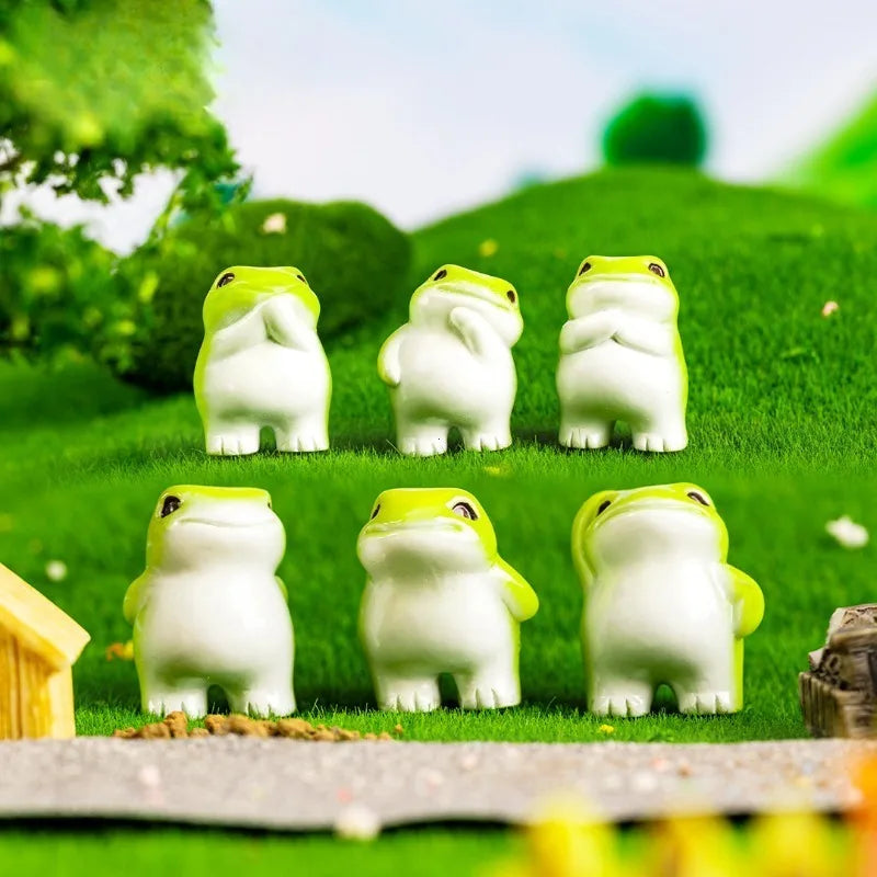 6-Piece Cute Miniature Resin Frog Figurine Set for Home Decor