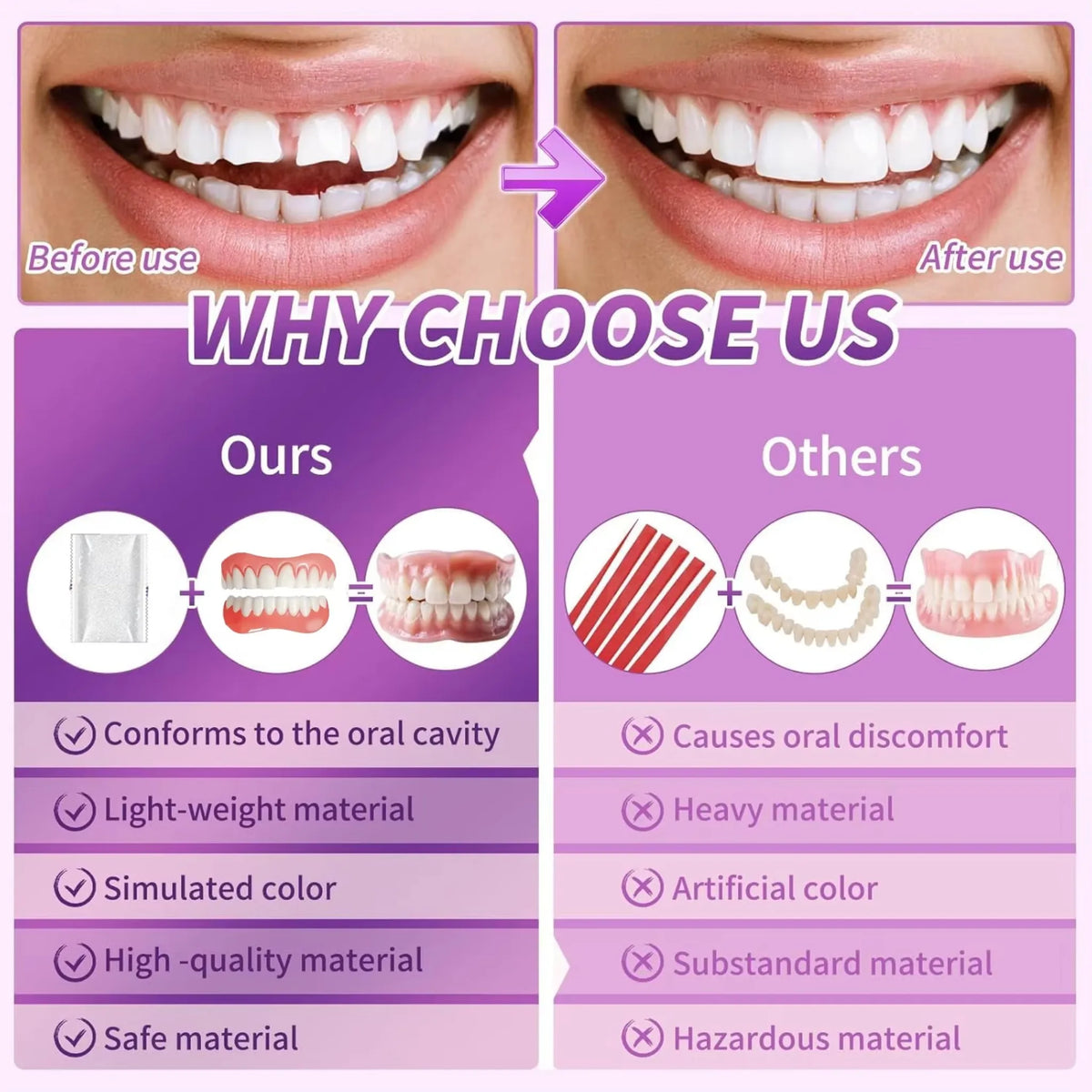 Instant Smile Silicone Upper and Lower Denture Set