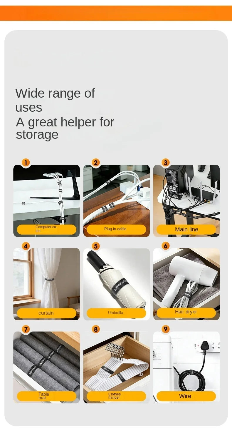 Adjustable Cable Organizer Ties Nylon Wire Management Strap Roll